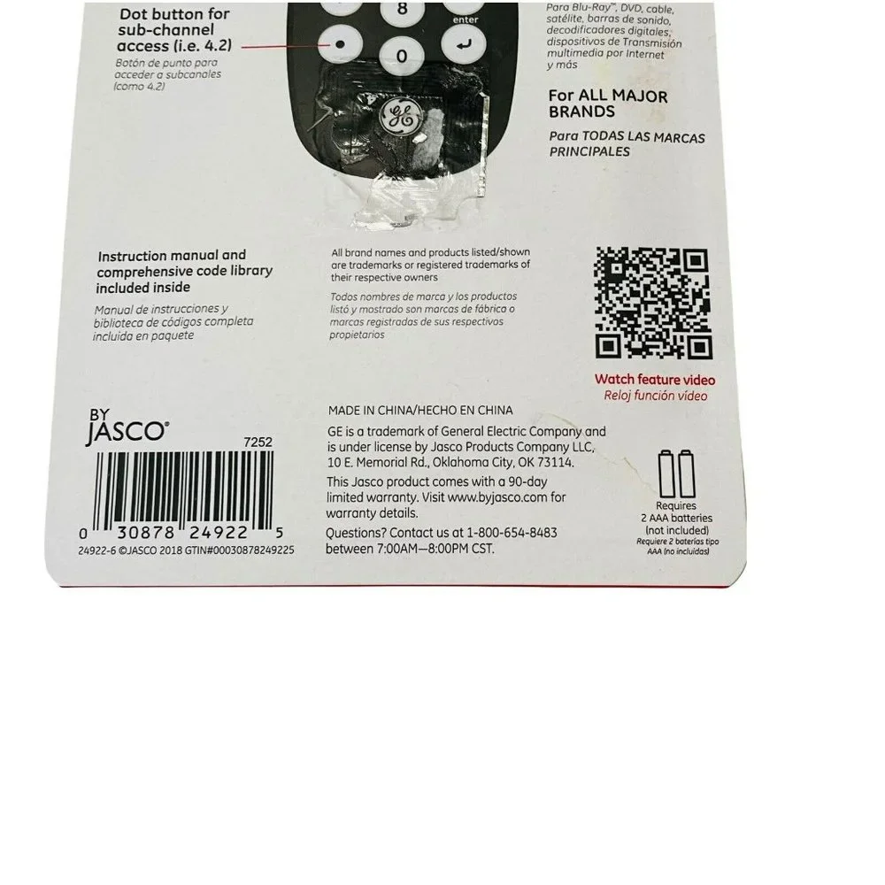 GE 34459 6 Device Universal Remote Control Black Replacement NEW